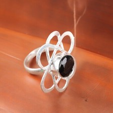Natural Black Onyx Gemstone 925 Sterling Silver Handmade Ring All Size Gift DD