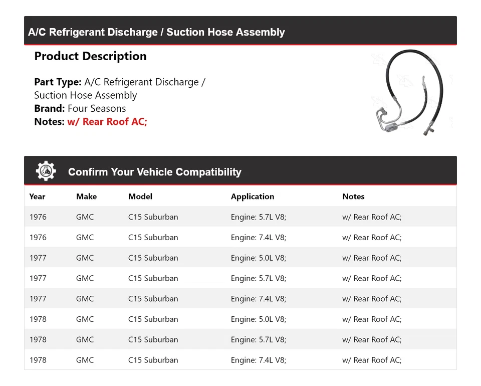 Para 1976-78 GMC C15 linha de sucção de descarga suburbana conjunto de mangueira 4 estações 19 - Imagem 2 de 4