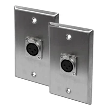 Speakers Single XLR Female Connector Gang, Pair of Stainless Steel Wall Plates