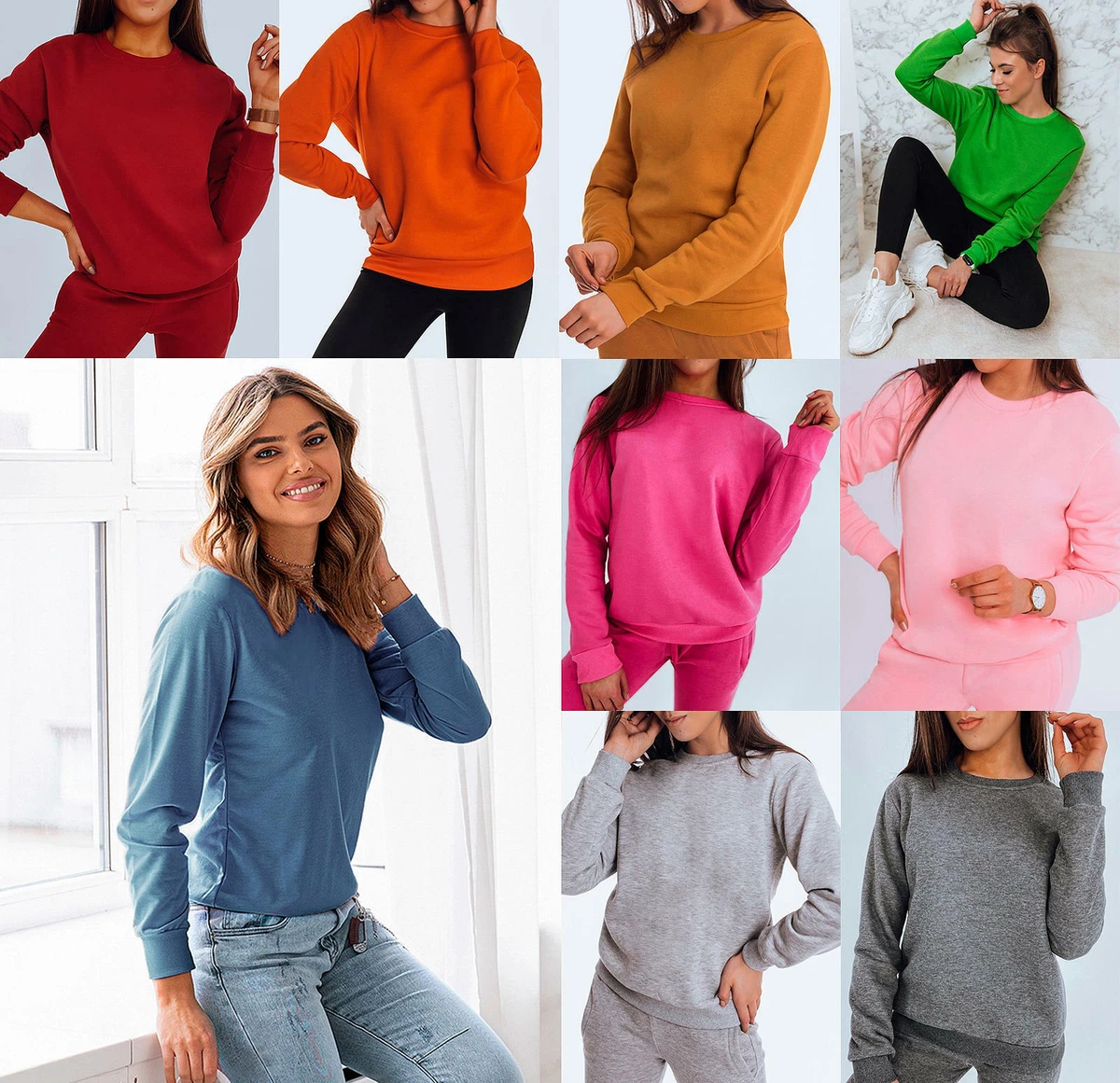 Sweatshirt Damen Basic - Langarm Pullover Ohne Kapuze Aus Baumwolle Für Casual Style