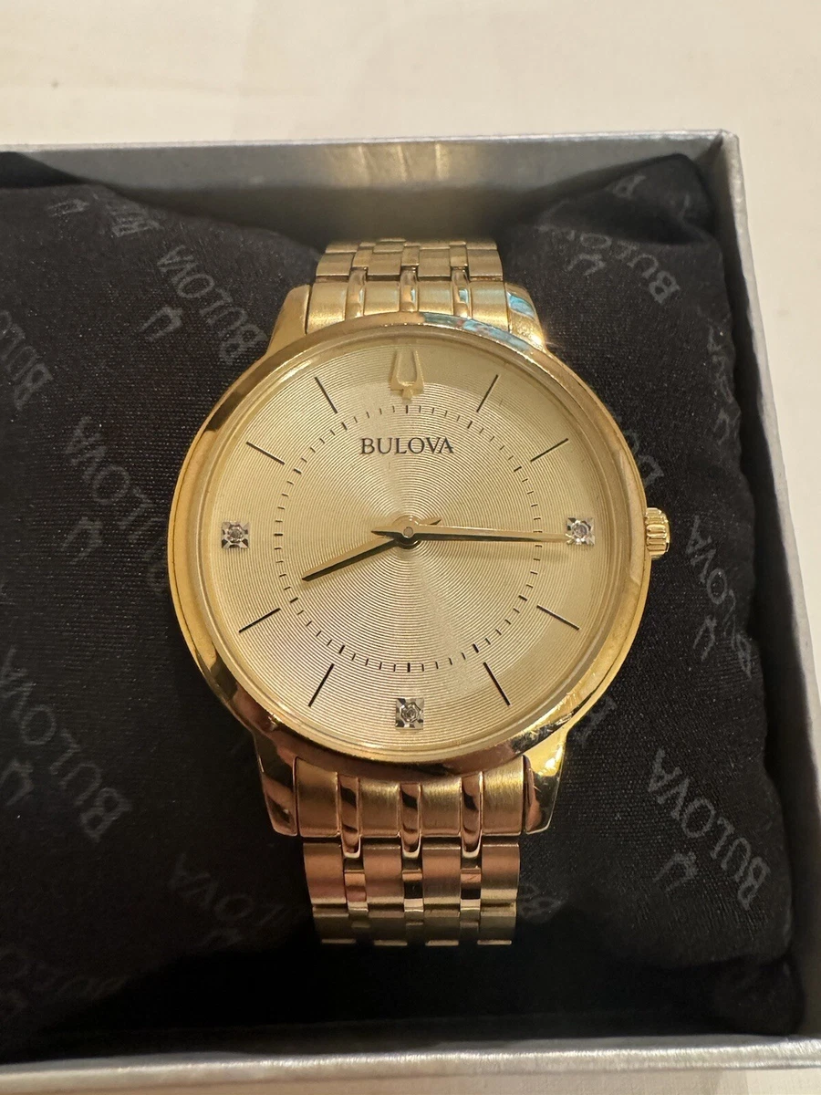 Bulova Women s Quartz Ultra Slim Gold Tone Champagne Dial Watch