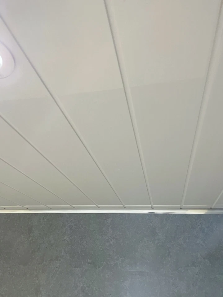 Grey Bathroom Cladding 8mm White Ceiling Panels Tile Effect PVC Shower Wet Wall  - Image 3 of 4