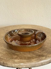 Early Jugtown Mitchfield Clay Candlestick Holder 6.5"W Seagrove NC Pottery