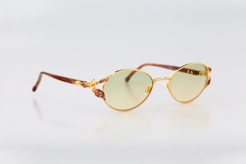 Gafas de sol redondas Diva 5074 30, vintage años 90 lentes tintadas doradas y tortugas nuevas de stock Foto 3 de 4