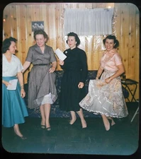 4 ladies dancing party at home - Vintage Stereo Realist slide #436