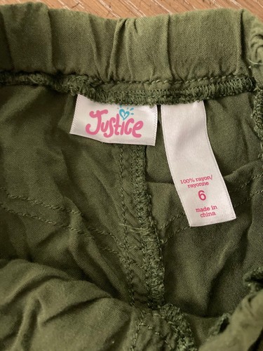Justice Rayon Jogger Army Green Size 6 Cargo Tie Pockets Girls - Picture 3 of 5