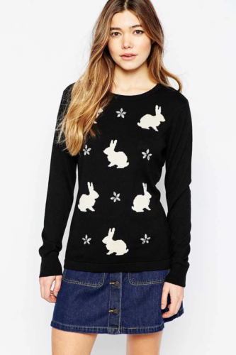 Sugarhill Boutique Sparkle Bunny Sweater Black - Picture 1 of 14