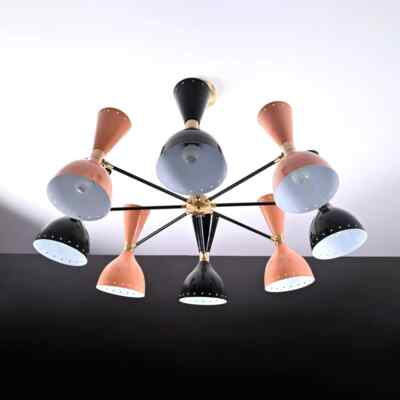 16 Bulb Elegant Italian Pendant Modern Stilnovo Style Light Black & Peach Lamp