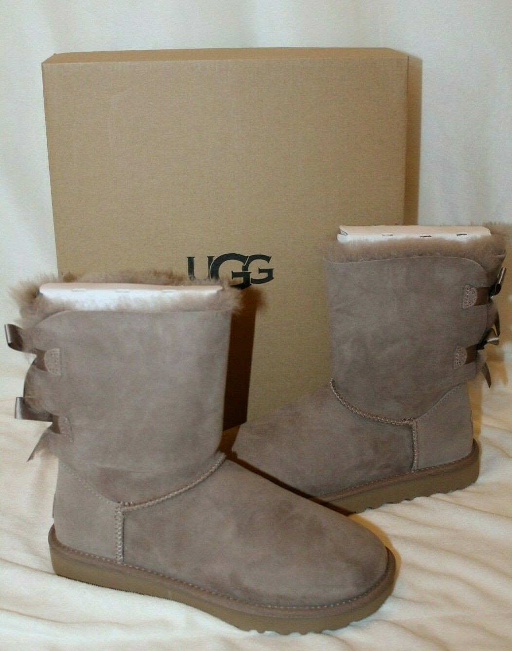 Short Suede Shearling Boots Caribou Tan 