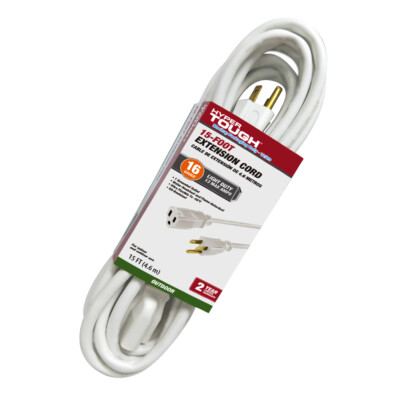Hyper Tough 15FT 16AWG 3 Prong White Outdoor/Indoor Use Single Outlet Extensi...