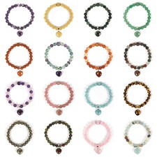 8mm Fashion Round Gemstone Beads Heart Stretchable Bracelet 7 inch
