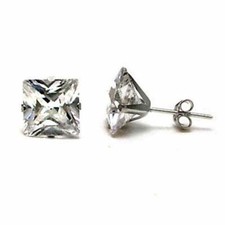 Princess Square 8mm 4ctw Austrian Zircon Stud Earrings Solid 14k White Gold