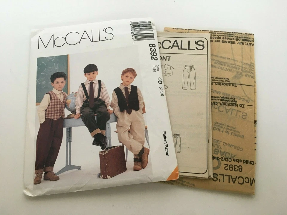 McCalls Sewing Pattern 8392 Boys Vest Shirt Pants Tie Church Outfit Uncut 2 3 4 - Image 2 of 4