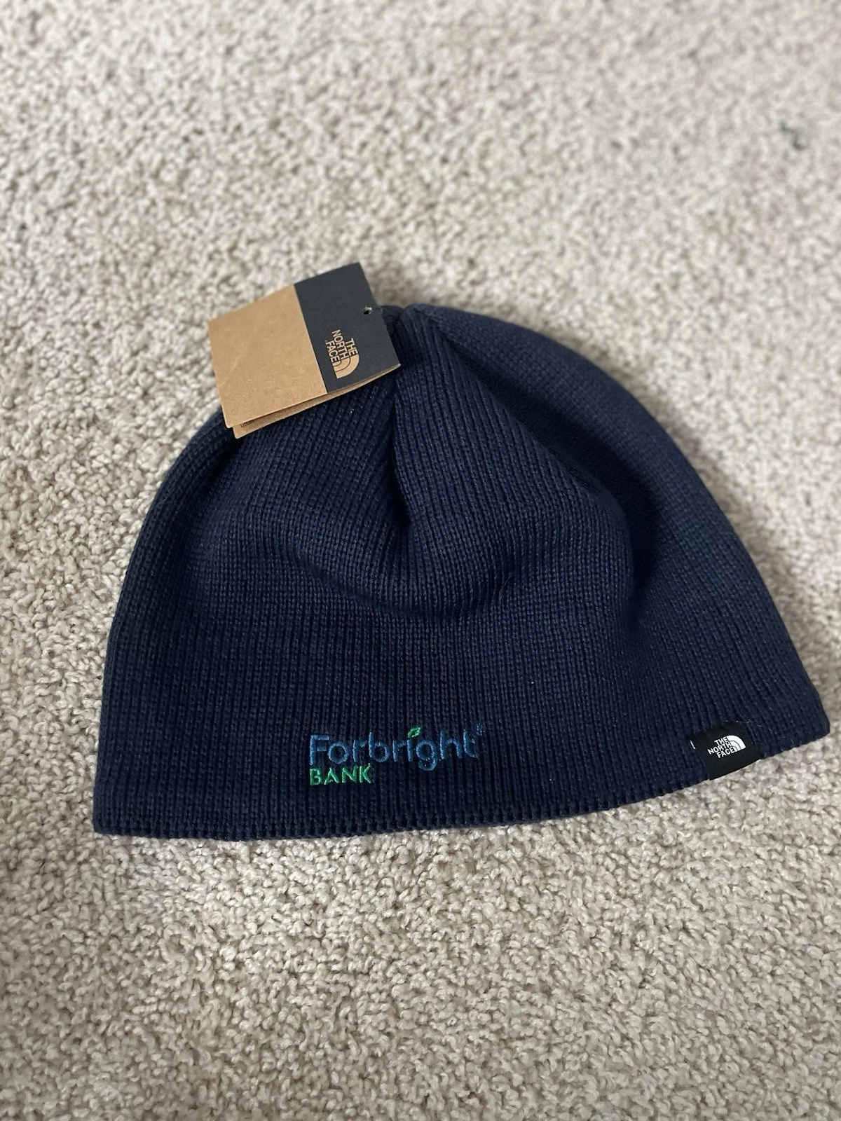 The North Face Bones Recycled Beanie Navy Blue Fleece-Lined Hat Embroidered Logo