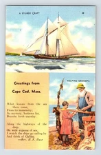 Postcard Massachusetts Cape Cod Fisherman Ship Poem 1940s Unposted Linen