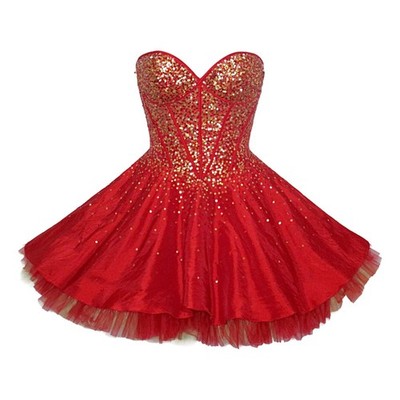 Jovani Sz 2 Gold Sequin Red Satin Strapless Sweetheart Cupcake Dress Poofy Y2K