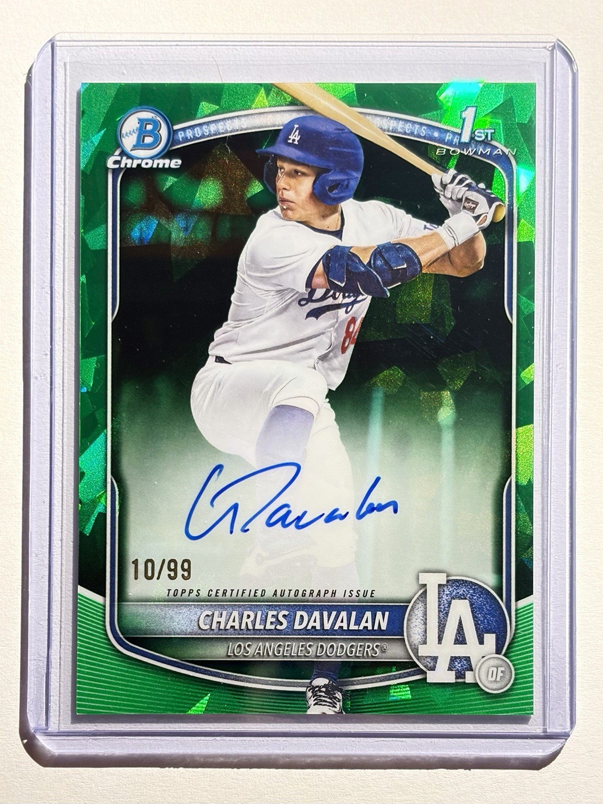 2025 Bowman Draft Sapphire Charles Davalan 1st Green Auto /99 Dodgers