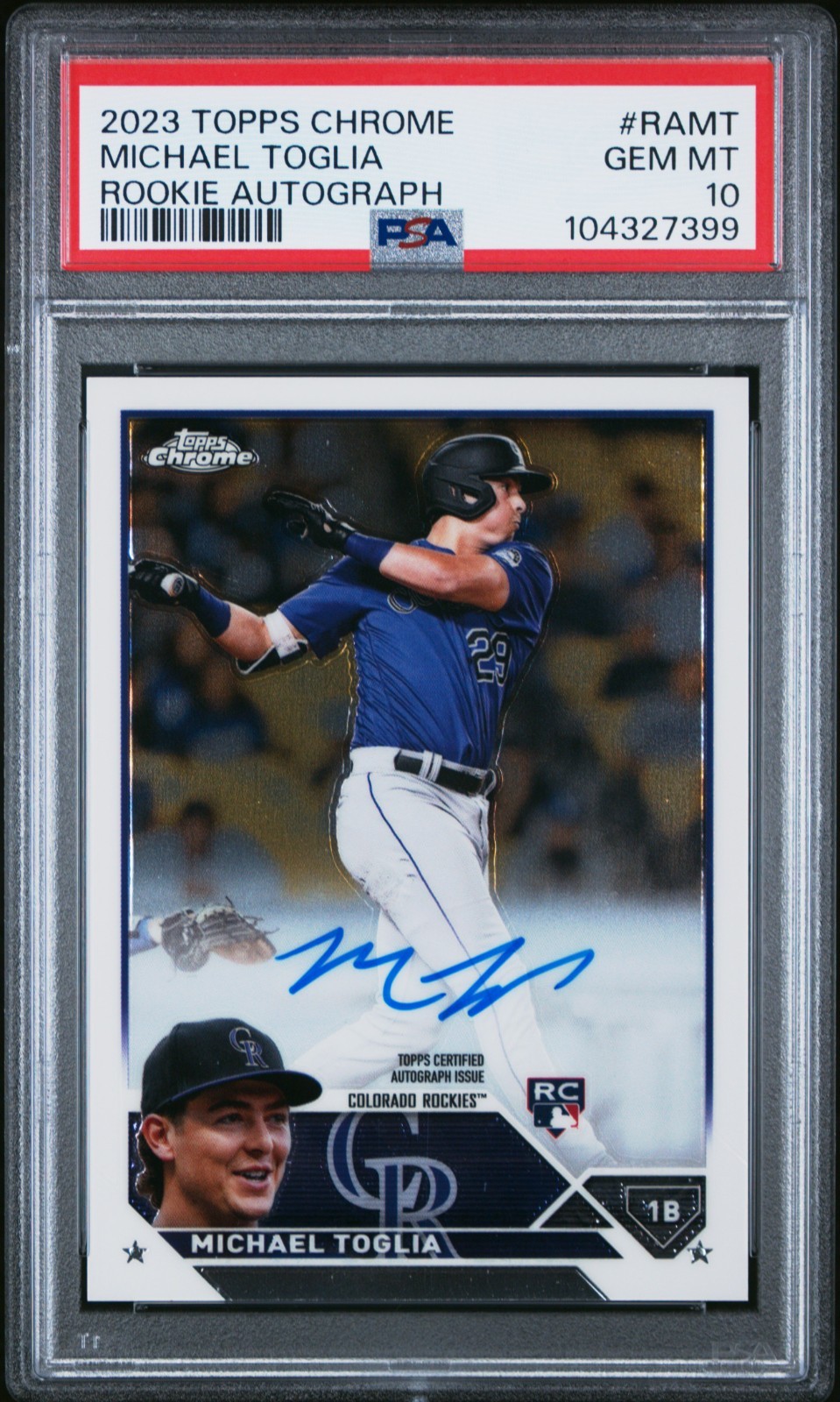 2023 Topps Chrome Michael Toglia Rookie Auto PSA 10 GEM MINT #RA-MT RC AU
