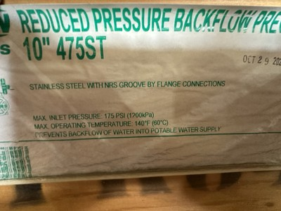 #ad Zurn Wilkins 10” 475ST Reduced Pressure Backflow Preventer $12500.00