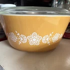 Vintage Pyrex Orange/White Floral Glass Round Casserole Dish with Lid & Handles