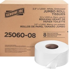 Genuine Joe - GJO2506008 Jumbo Dispenser Roll Bath Tissue (Pack of 8), 2-Ply