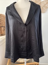 Victoria's Secret Sleep Shirt Pajama Top Black Satin Blouse Jacket Medium M NEW