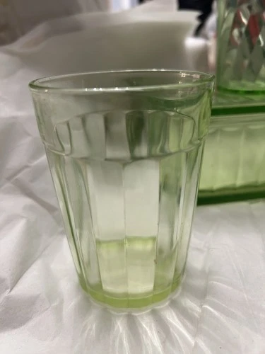Vintage 1930's Uranium /Vaseline Glass Green Depression Drinking Glass