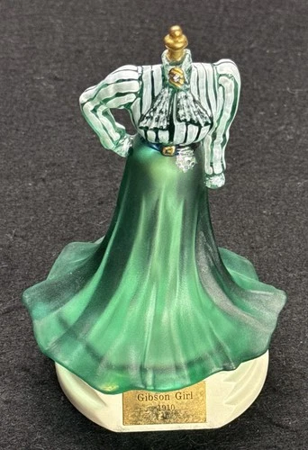 Fenton Green Hand-Painted Glass Gibson Girl Dress Figurine With Base 1429/4750