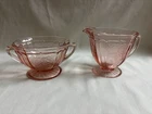 Anchor Hocking Pink Mayfair /Open Rose Footed Sugar and Creamer Set