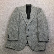 Stafford Blazer Mens L Gray Herringbone Harris Tweed Wool Sport Coat Jacket