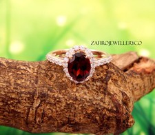 Garnet Ring, 925 Sterling Silver, Halo Ring, Anniversary Ring, Pave Ring