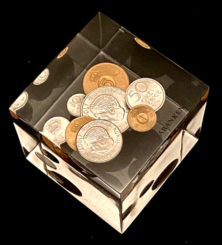 Rare 1971 Götabanken Nordic Coin Cube Acrylic Bank Memorabilia Excellent