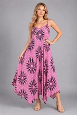 Made In Italy Pink Starburst Print Hanky Hem Boho Maxi Dress One Size 10–16