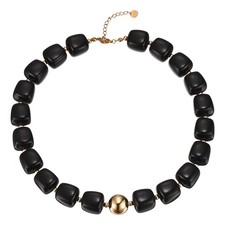 Colorful Resin Chunky Beaded Necklace for Women, Black 16-18"