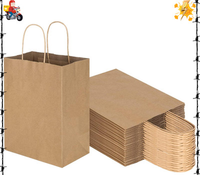 50 Pack 8x4.75x10 Inch Medium Plain Brown Kraft Paper Bags with Handles Bulk, G