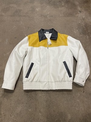 BDG Urban Outfitters Jacket Mens Small White Yellow Black Faux Leather Bomber