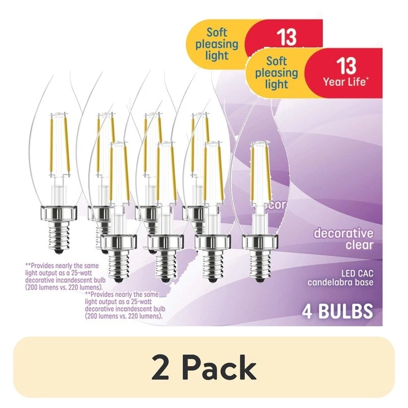 2 Pack Dimmable LED Bulbs 25W Equivalent Soft White CA11 Small Base 200 Lumens - Image 2 of 4