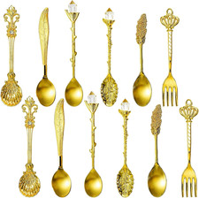 12 Pieces Gold Coffee Spoons, Retro Vintage C...