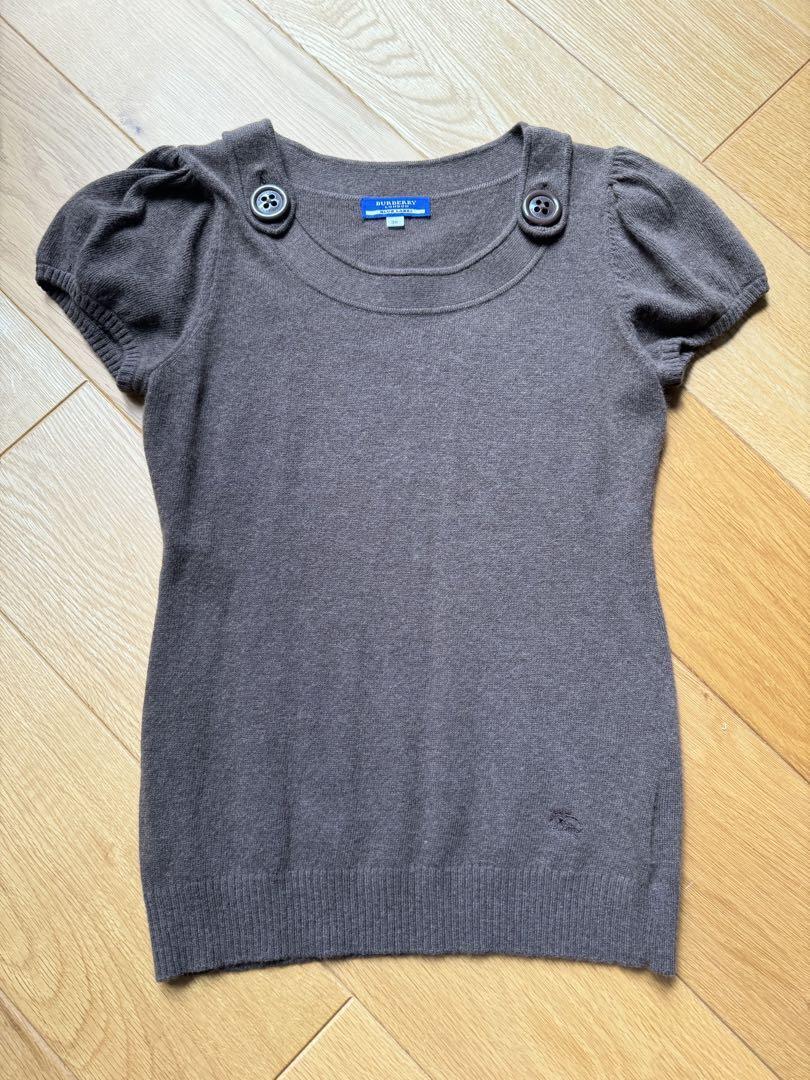 Burberry Blue Label Brown Short Sleeve Knit Top with Buttons - Women's Shirt