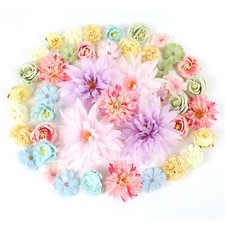 48 PCS Fake Flowers Heads - Artificial Flower Heads Bulk Silk Faux Rose DIY F...