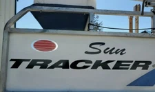 2 sun tracker pontoon boat decals with chrome & red sun each 44inch long