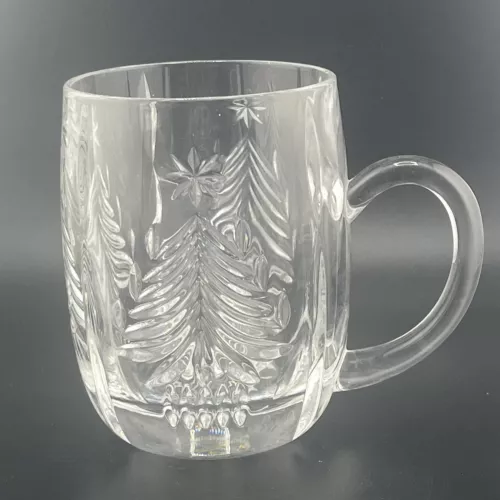 Vintage Mikasa Heavy Etched Crystal Clear Glass Christmas Tree Drink Mug