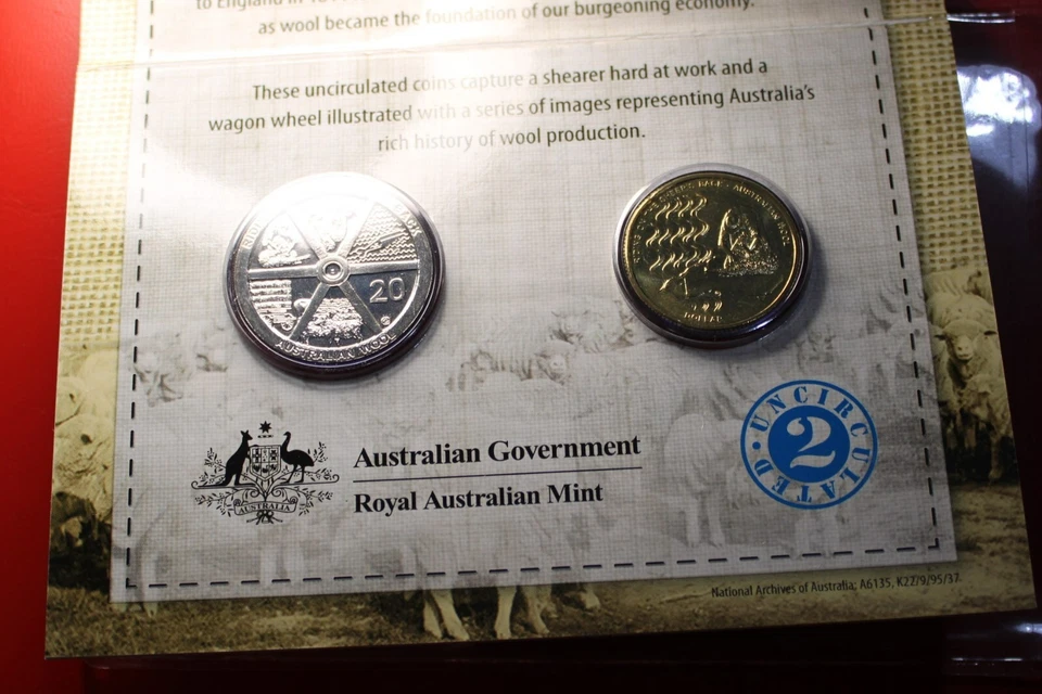 2011 AUST WOOL TWO COIN MINT SET TWO SPECIAL DESIGN COINS IN FOLDER - Image 4 of 4