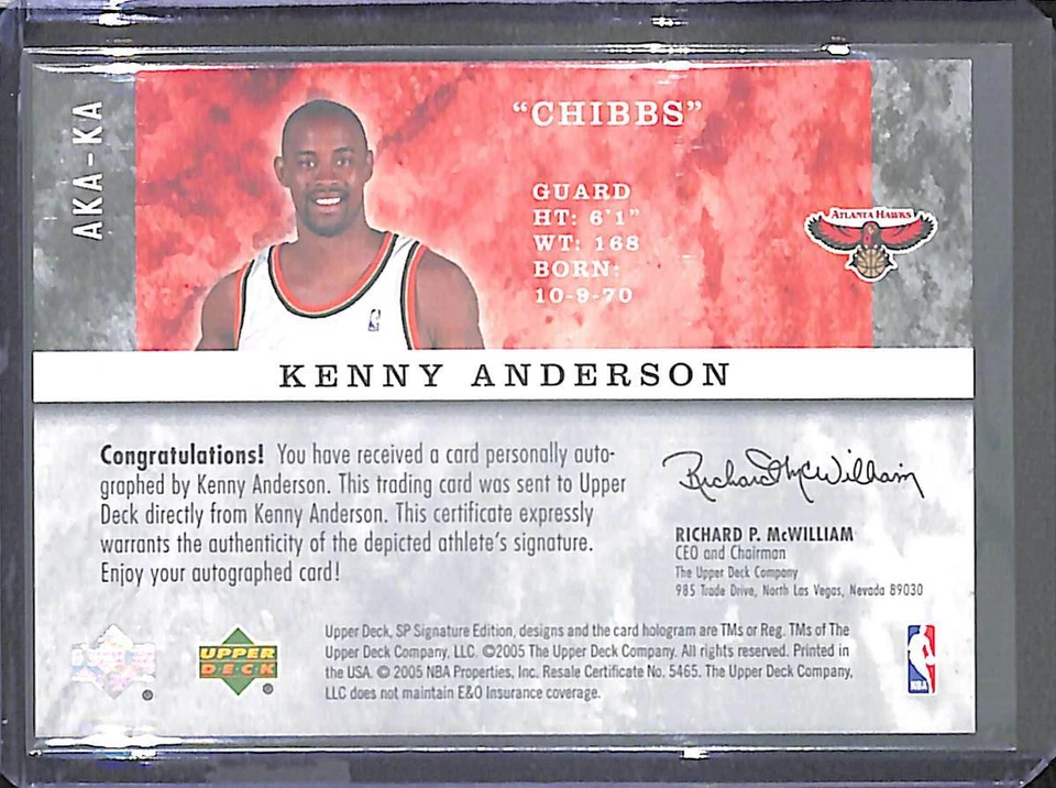 2004-05 Upper Deck SP Game Used Auto #AKA-KA Kenny Anderson No 12 of 100 - Image 2 of 2
