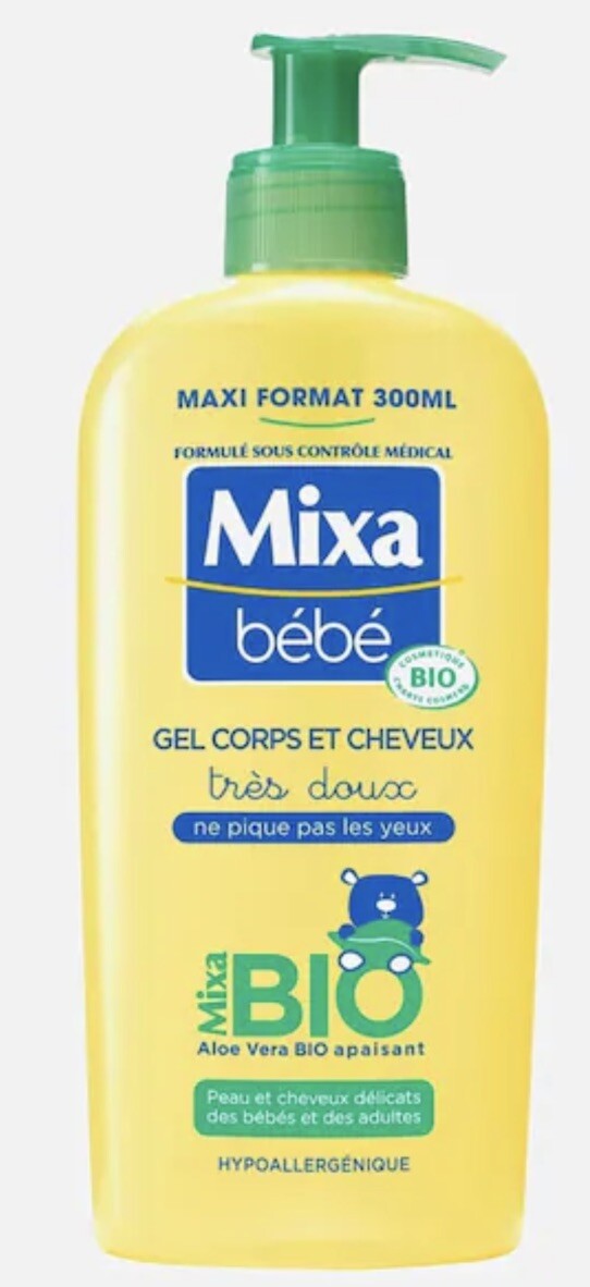 Gel bio bébé Mixa Bébé apaise la peau sensible et prévient les irritations au bain