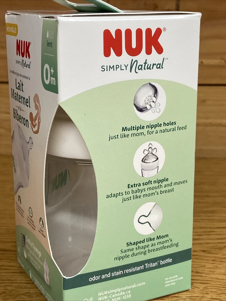 NUK Simply Natural with SafeTemp, 5 oz, 1 Pack, Clear Baby Bottle NEW - Image 2 of 4