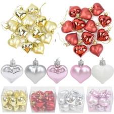 12Pcs Heart Ornaments Multi Finish Heart Baubles Hanging for Valentine's Day