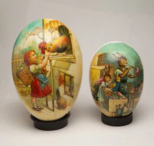 Set German Decoupage Decorative Paper Mache Easter Eggs Rabbit Chicken Container
