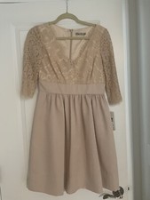 Eliza J Dress Womens Size 8 Lace Overlay Fit Flare 3/4 Sleeve NWT Beige Tan