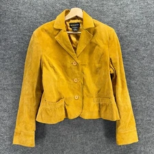 MetroStyle Jacket Women 16 Orange Button Up Collared Long Sleeve Leather Lined